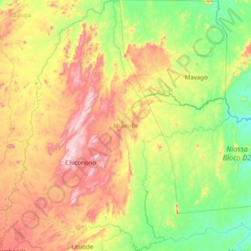 Mapa topográfico Muembe, altitude, relevo