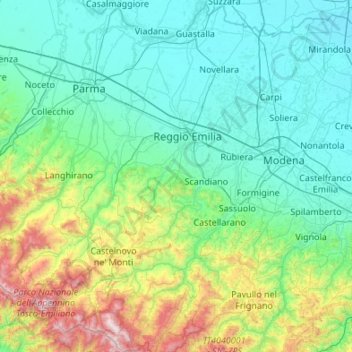 Mapa topográfico Reggio nell'Emilia, altitude, relevo