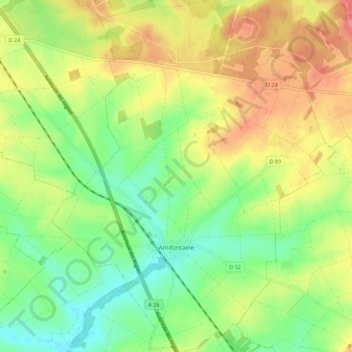 Mapa topográfico Amifontaine, altitude, relevo