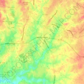 Mapa topográfico Wesley Chapel, altitude, relevo