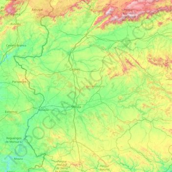 Mapa topográfico Estremadura, altitude, relevo