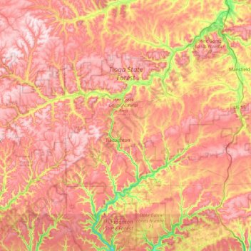 Mapa topográfico Tioga State Forest, altitude, relevo