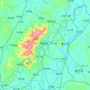Mapa topográfico 衡山县, altitude, relevo