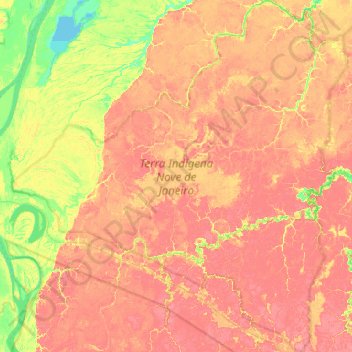 Mapa topográfico Terra Indígena Nove de Janeiro, altitude, relevo