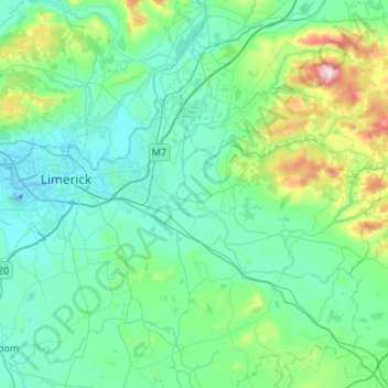 Mapa topográfico Limerick City, altitude, relevo