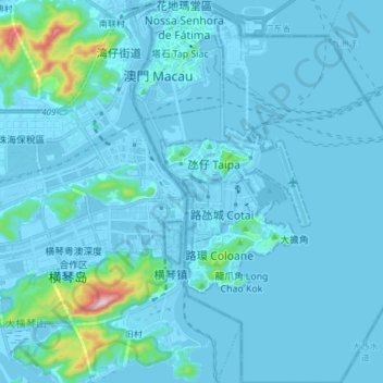 Mapa topográfico Macau, altitude, relevo