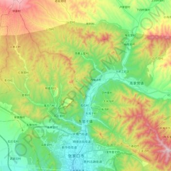 Mapa topográfico 东窑子镇, altitude, relevo