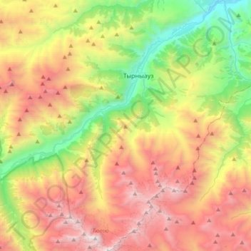 Mapa topográfico городское поселение Тырныауз, altitude, relevo