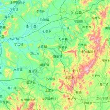 Mapa topográfico 永丰县, altitude, relevo