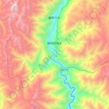 Mapa topográfico 纳西民族乡, altitude, relevo