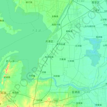 Mapa topográfico 洪泽区, altitude, relevo