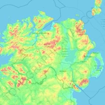 Mapa topográfico Nordirland, altitude, relevo