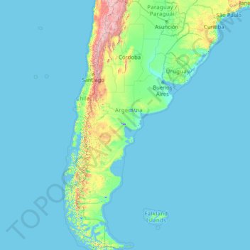 Mapa topográfico Argentina, altitude, relevo