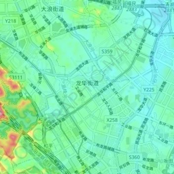 Mapa topográfico 龙华街道, altitude, relevo