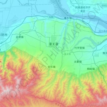 Mapa topográfico Tongguan County, altitude, relevo