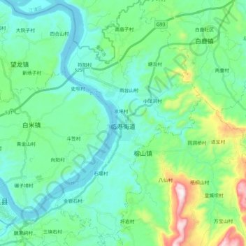 Mapa topográfico 临港街道, altitude, relevo