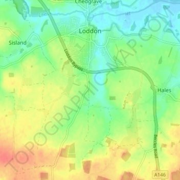 Mapa topográfico Loddon, altitude, relevo