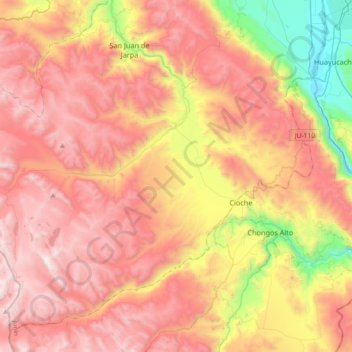 Mapa topográfico Yanacancha, altitude, relevo