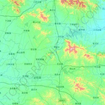 Mapa topográfico 泌阳县, altitude, relevo