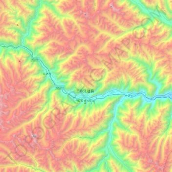 Mapa topográfico 工布江达镇, altitude, relevo