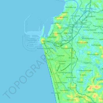 Mapa topográfico Colombo, altitude, relevo