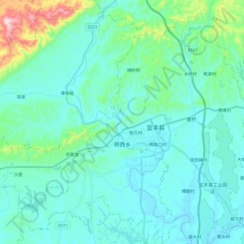 Mapa topográfico 桥西乡, altitude, relevo