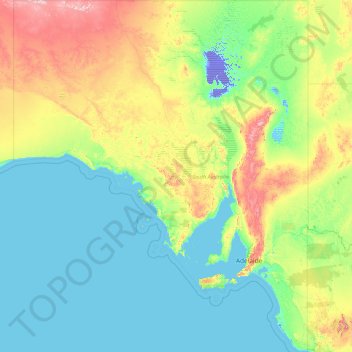 Mapa topográfico Austrália Meridional, altitude, relevo