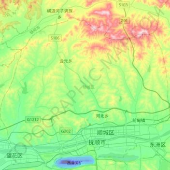 Mapa topográfico Shuncheng District, altitude, relevo