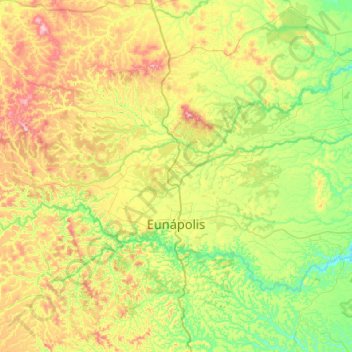Mapa topográfico Eunápolis, altitude, relevo
