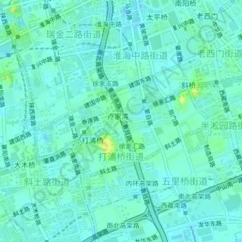 Mapa topográfico 打浦桥街道, altitude, relevo