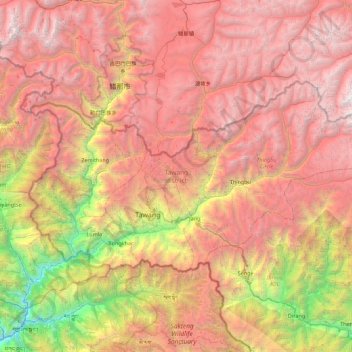 Mapa topográfico Tawang district, altitude, relevo