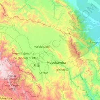 Mapa topográfico Moyobamba, altitude, relevo