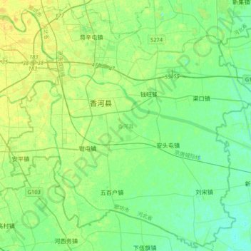 Mapa topográfico 香河县, altitude, relevo