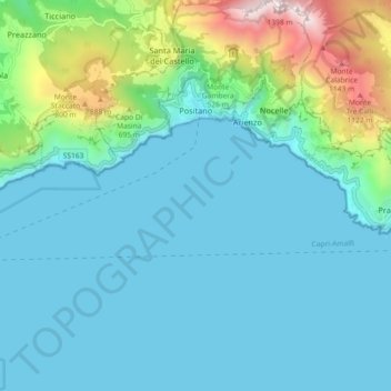 Mapa topográfico Positano, altitude, relevo