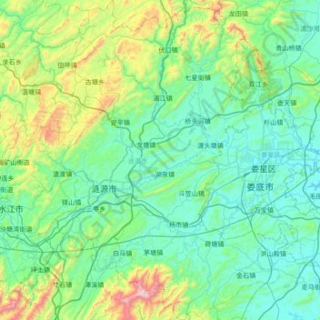 Mapa topográfico 涟源市, altitude, relevo