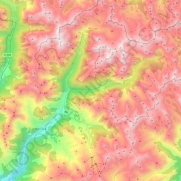 Mapa topográfico la Vall de Boí, altitude, relevo