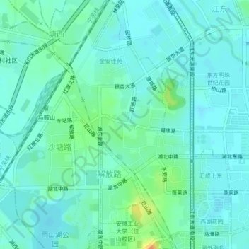 Mapa topográfico 解放路街道, altitude, relevo