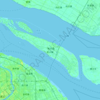 Mapa topográfico 长兴镇, altitude, relevo