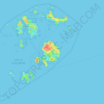 Mapa topográfico Scilly-Inseln, altitude, relevo
