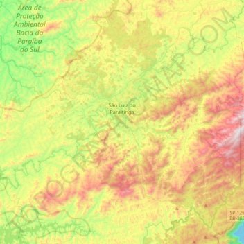 Mapa topográfico São Luiz do Paraitinga, altitude, relevo