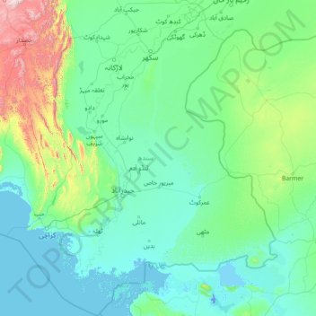 Mapa topográfico سندھ, altitude, relevo