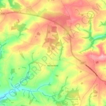 Mapa topográfico Rackenford, altitude, relevo