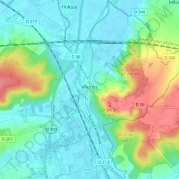 Mapa topográfico Watten, altitude, relevo