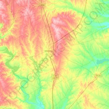 Mapa topográfico Hill County, altitude, relevo