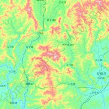 Mapa topográfico 大桂山, altitude, relevo