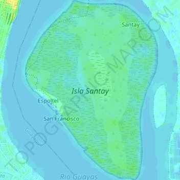 Mapa topográfico Isla Santay, altitude, relevo