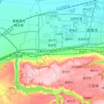 Mapa topográfico 零河, altitude, relevo