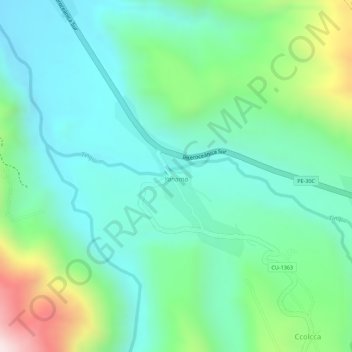 Mapa topográfico Yanama, altitude, relevo