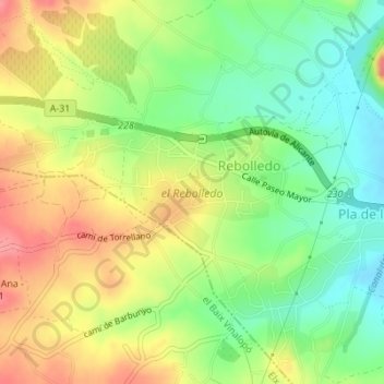 Mapa topográfico el Rebolledo, altitude, relevo