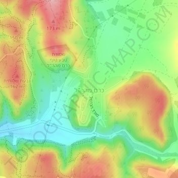 Mapa topográfico Kerem Maharal, altitude, relevo